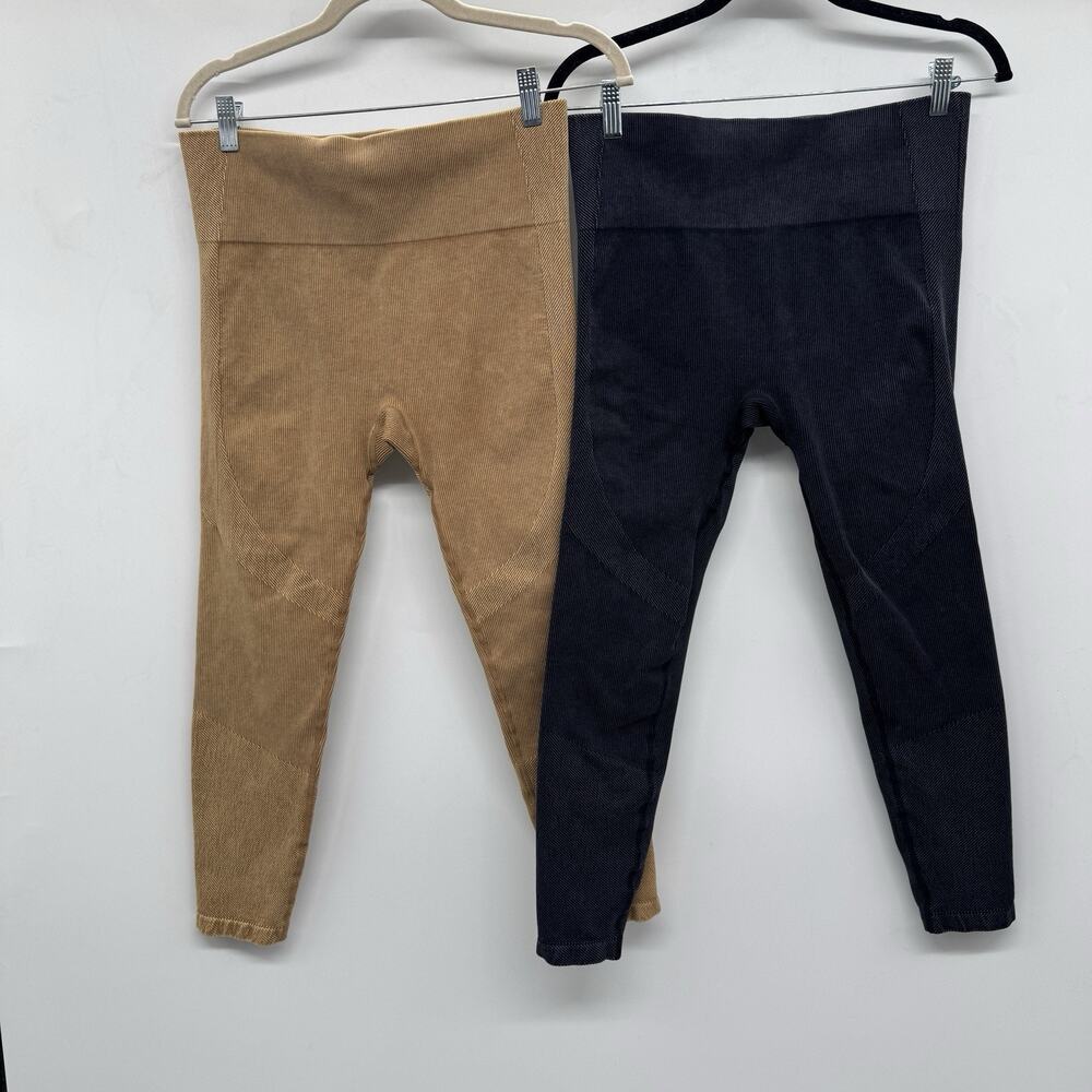 Joylab Lot of 2 Seamless Ribbed Leggings Sz L Black & Brown Yoga Slimming High R
